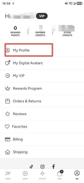 Mijn profiel in de JustFab-app