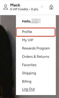 Mijn profiel na het inloggen op de website